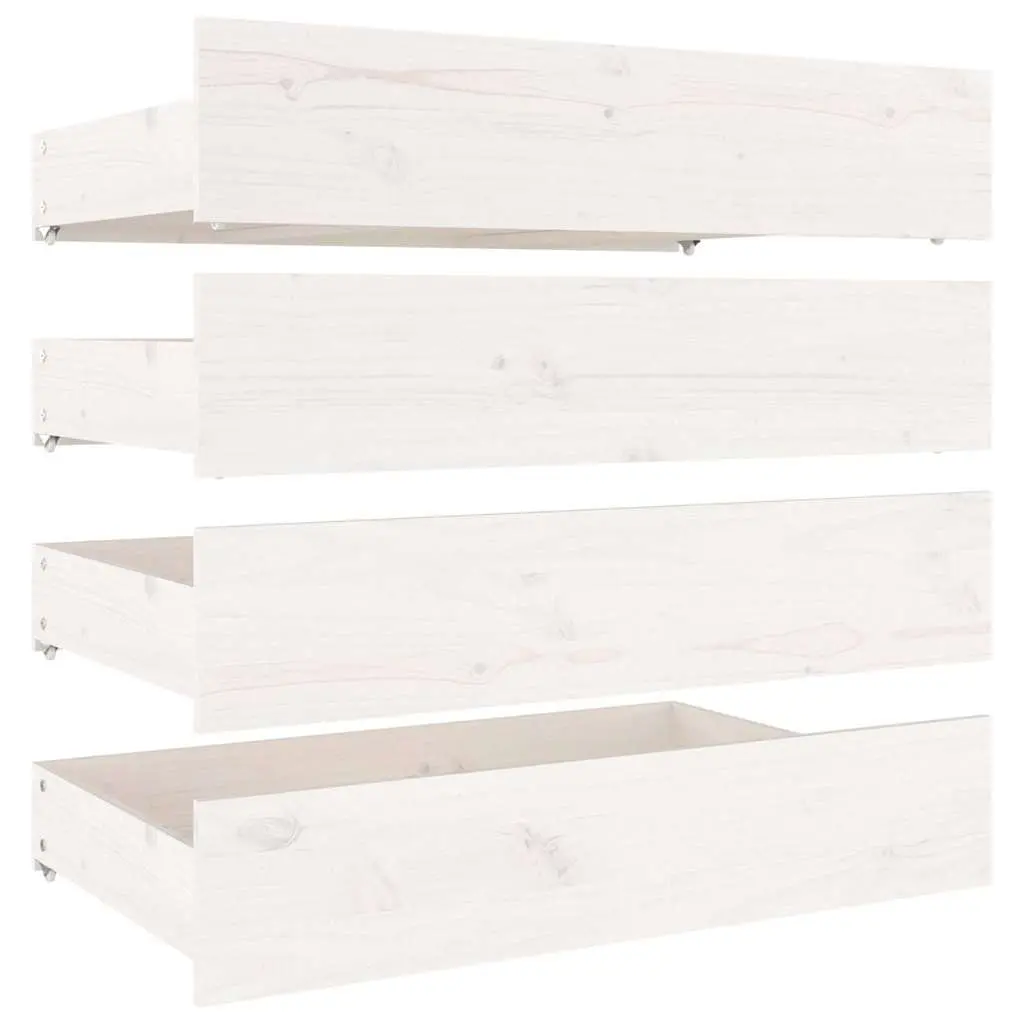 4 Piece White Under Bed Storage Drawers Solid Pine Wood Easy Glide Wheels