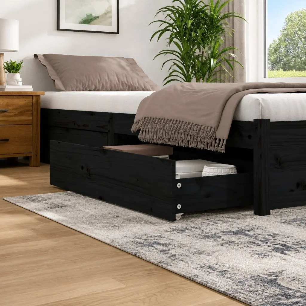 Under Bed Storage Drawers Black Solid Pine Wood 4 Piece Easy Glide Wheels