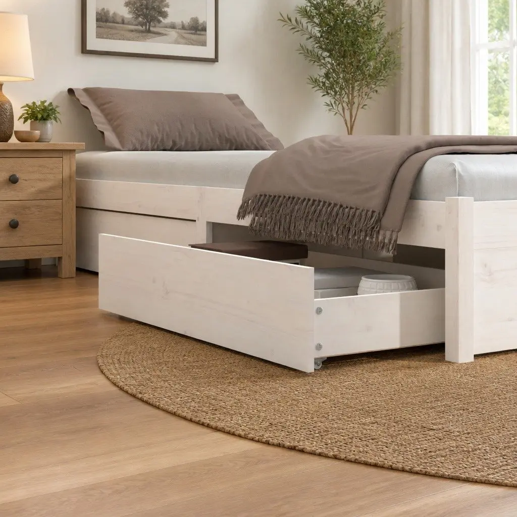Under Bed Storage Drawers White Solid Pine Wood 4 Pieces Easy-Glide Wheels