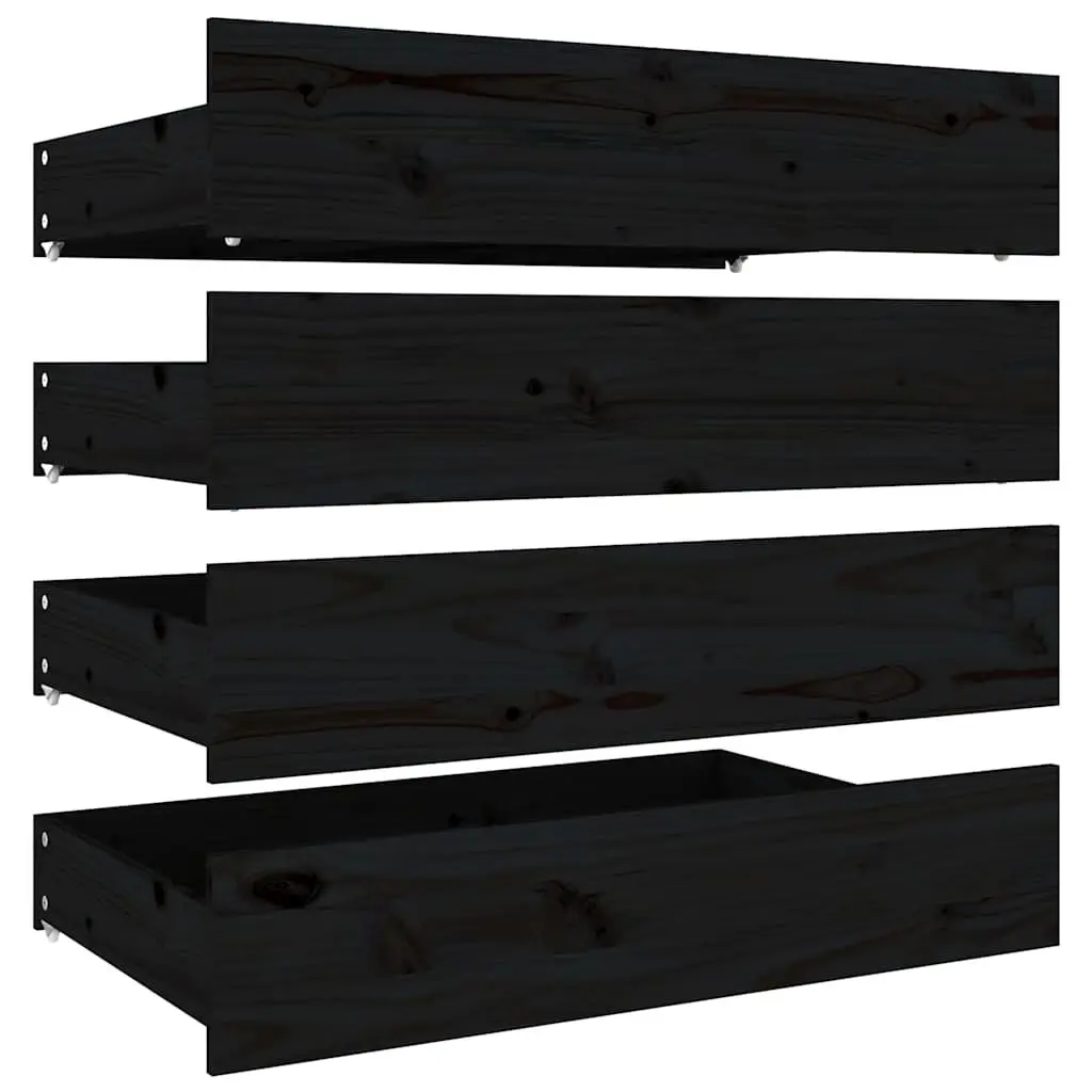 Under Bed Storage Drawers Black Solid Pine Wood Set of 4 Easy-Glide Wheels