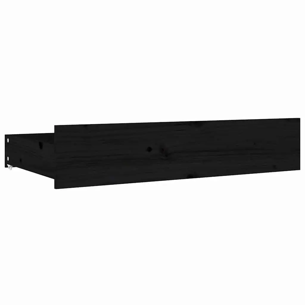Under Bed Storage Drawers Black Solid Pine Wood Set of 4 Easy-Glide Wheels