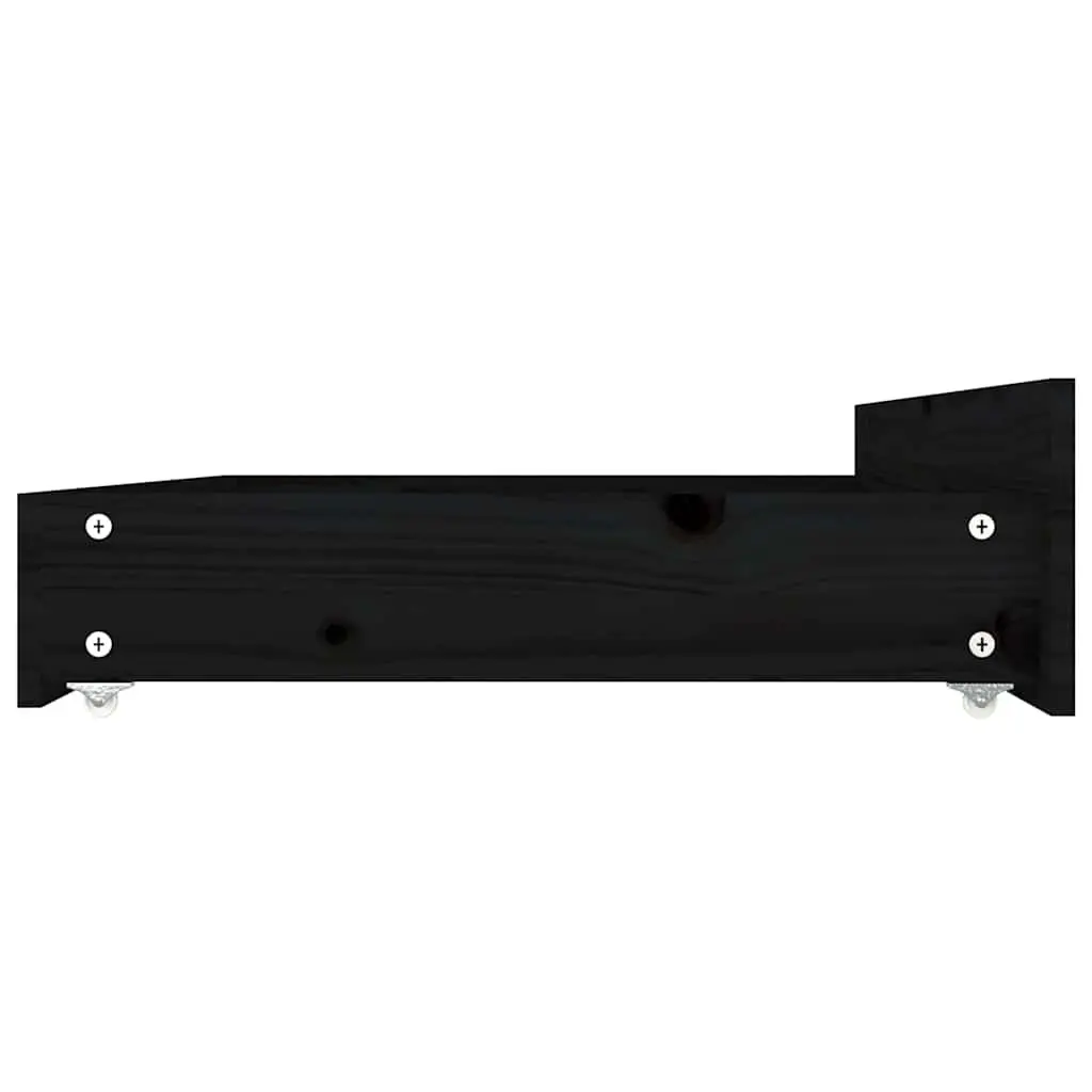 Under Bed Storage Drawers Black Solid Pine Wood Set of 4 Easy-Glide Wheels