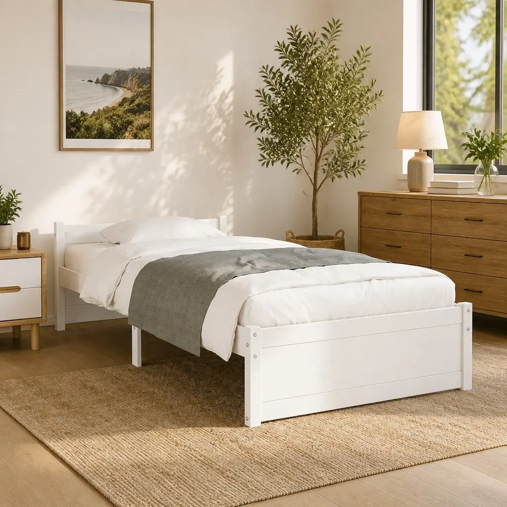 White Solid Wood Bed Frame for Single Sleepers