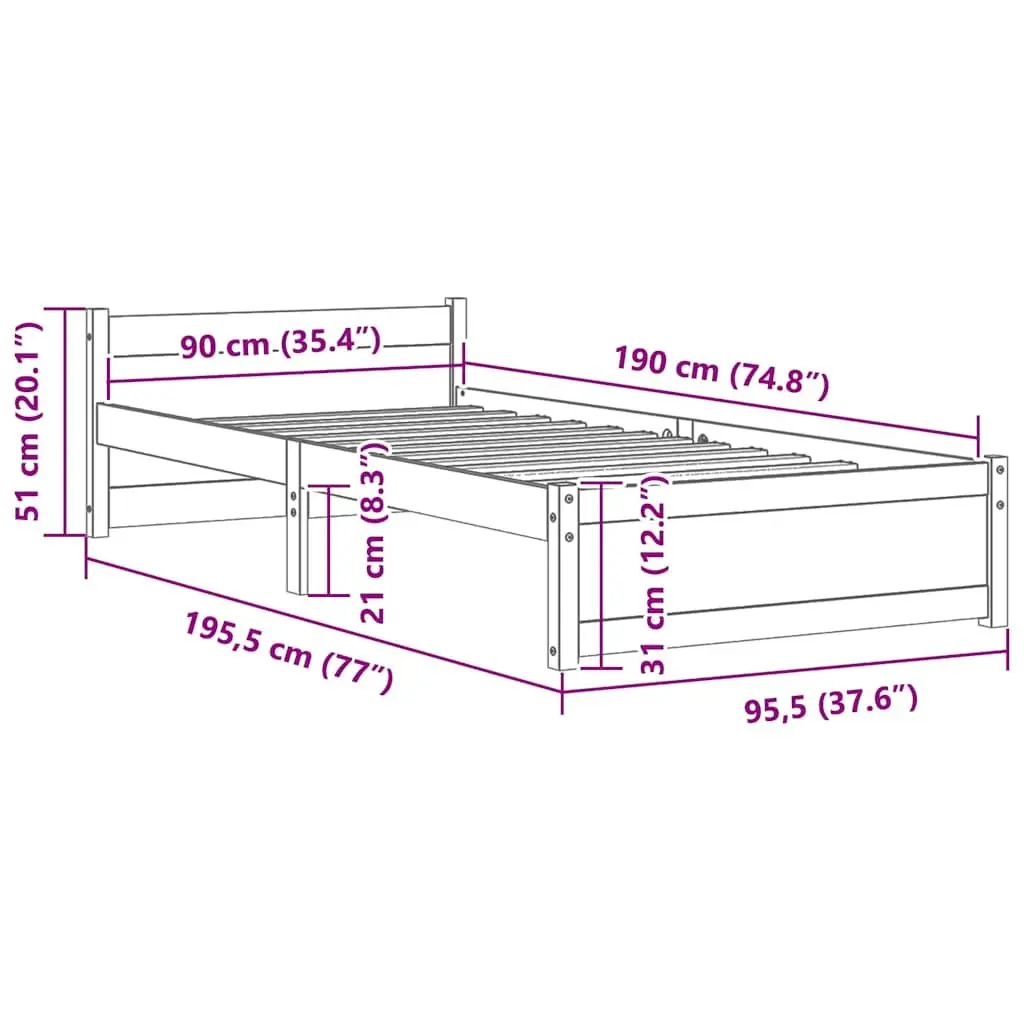 White Solid Wood Bed Frame for Single Sleepers