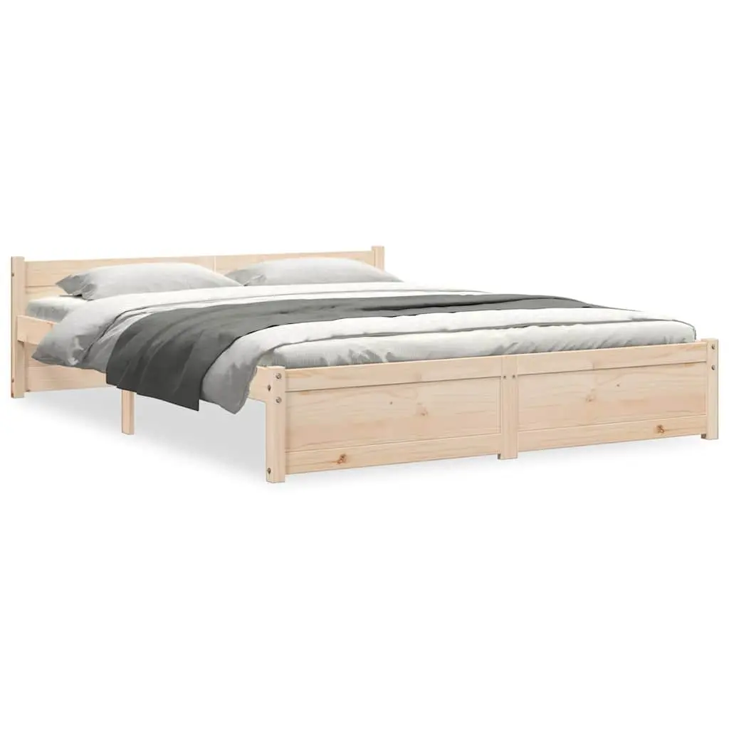 Solid Wood Bed Frame 135x190cm Brown Wooden Bedroom Furniture Slatted Base