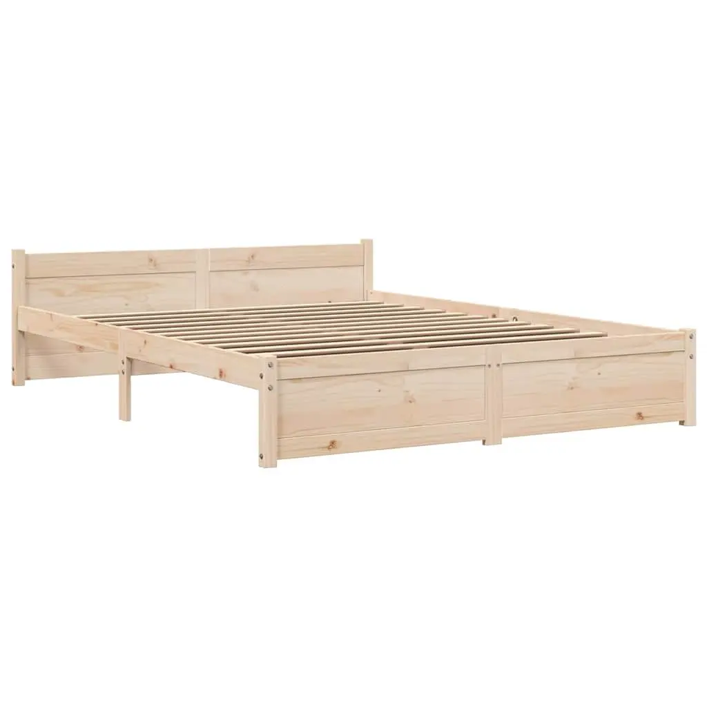Solid Wood Bed Frame 135x190cm Brown Wooden Bedroom Furniture Slatted Base