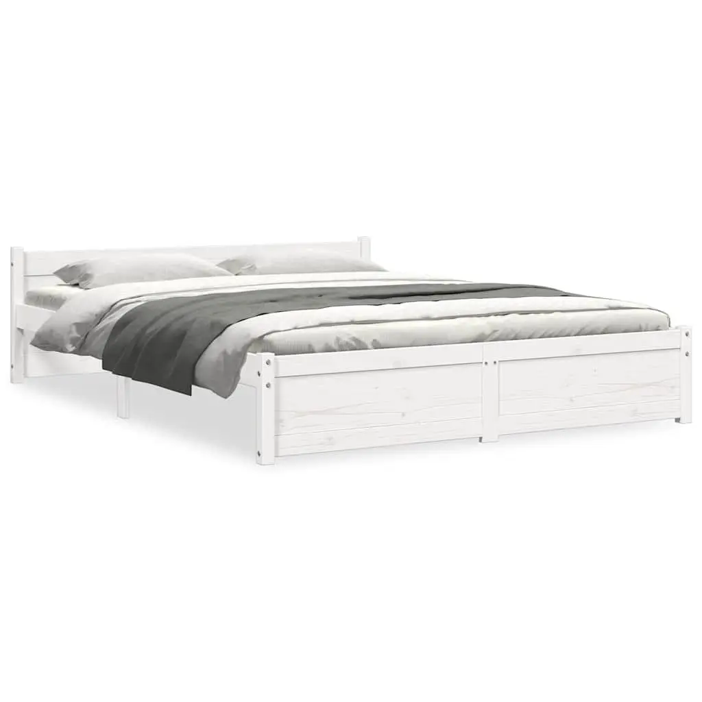 Wooden Bed Frame 150x200 cm White Solid Pine Wood Slatted Base Modern Bedroom