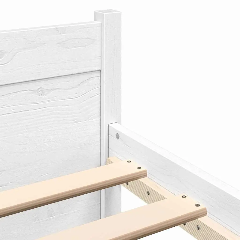 King Bed Frame White 183x203cm Solid Wood Slatted Base Classic Headboard
