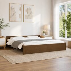 King Bed Frame 183x203cm Solid Wood Wooden Bedroom Furniture Honey Brown No