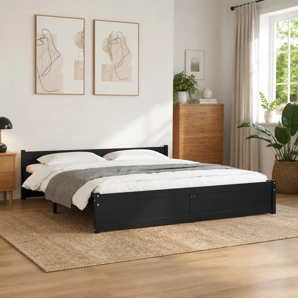 Bed Frame Black 183x203cm Solid Wood King Size with Headboard