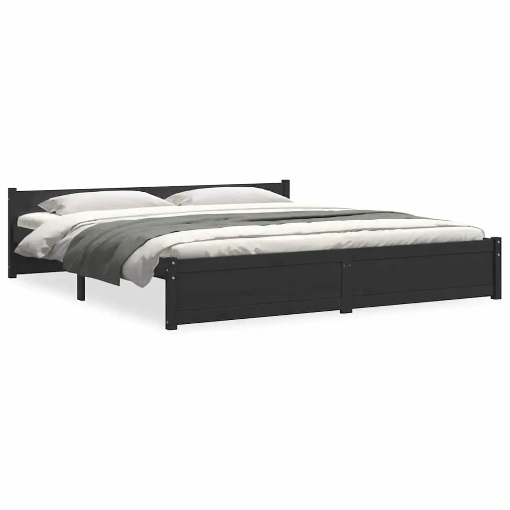 Bed Frame Black 183x203cm Solid Wood King Size with Headboard