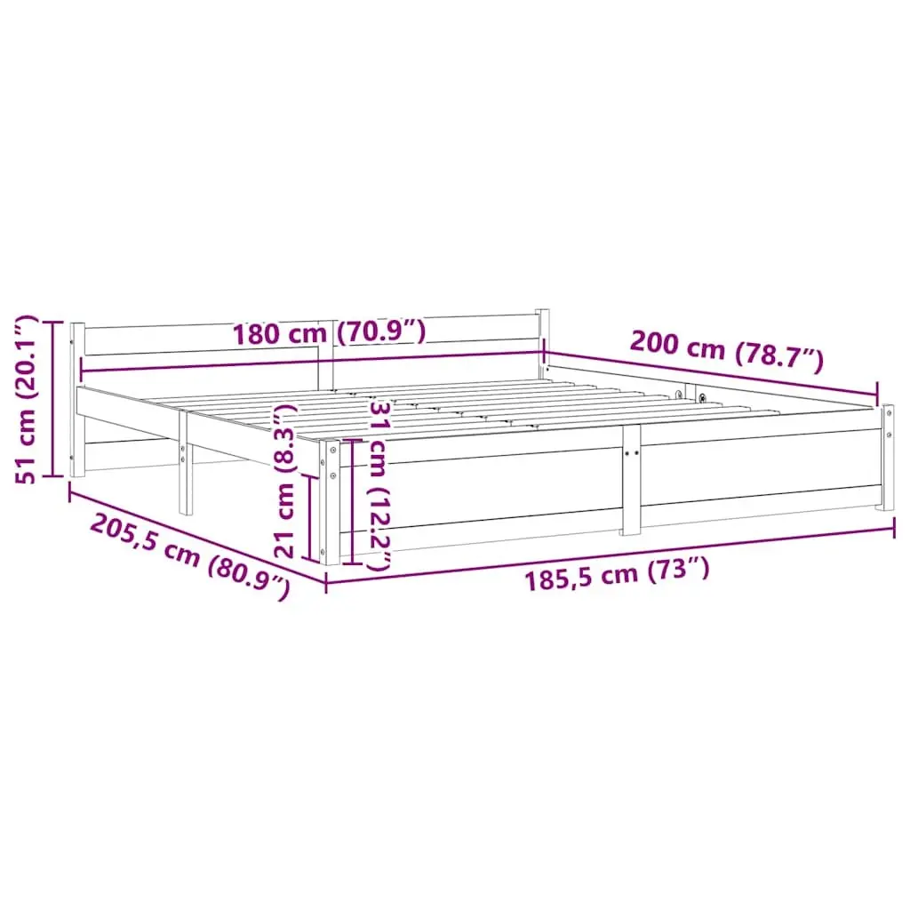 Bed Frame Black 183x203cm Solid Wood King Size with Headboard