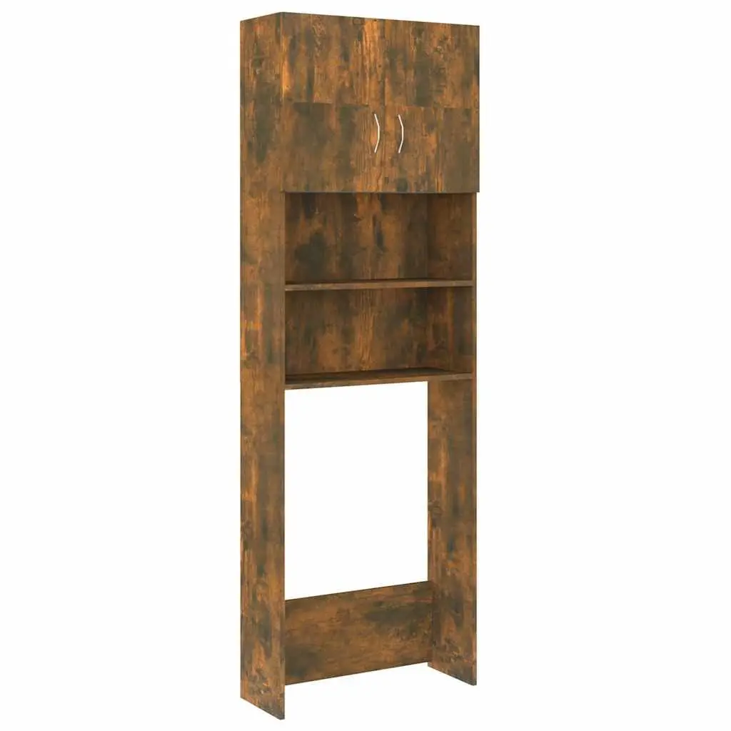Washing Machine Cabinet Smoked Oak 64 x 25.5 x 190 cm Moisture Resistant Storage Organiser