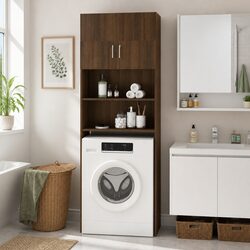 Brown Oak Washing Machine Cabinet