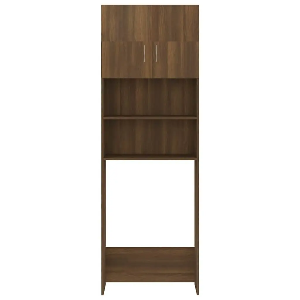Washing Machine Cabinet Brown Oak Storage Organizer 64 x 25.5 x 190 cm Moisture Resistant Engineered Wood