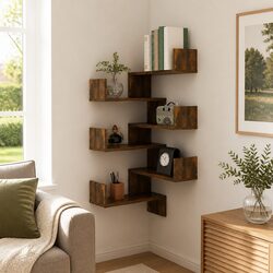 Efficient Corner Shelves in Brown - Set of 2