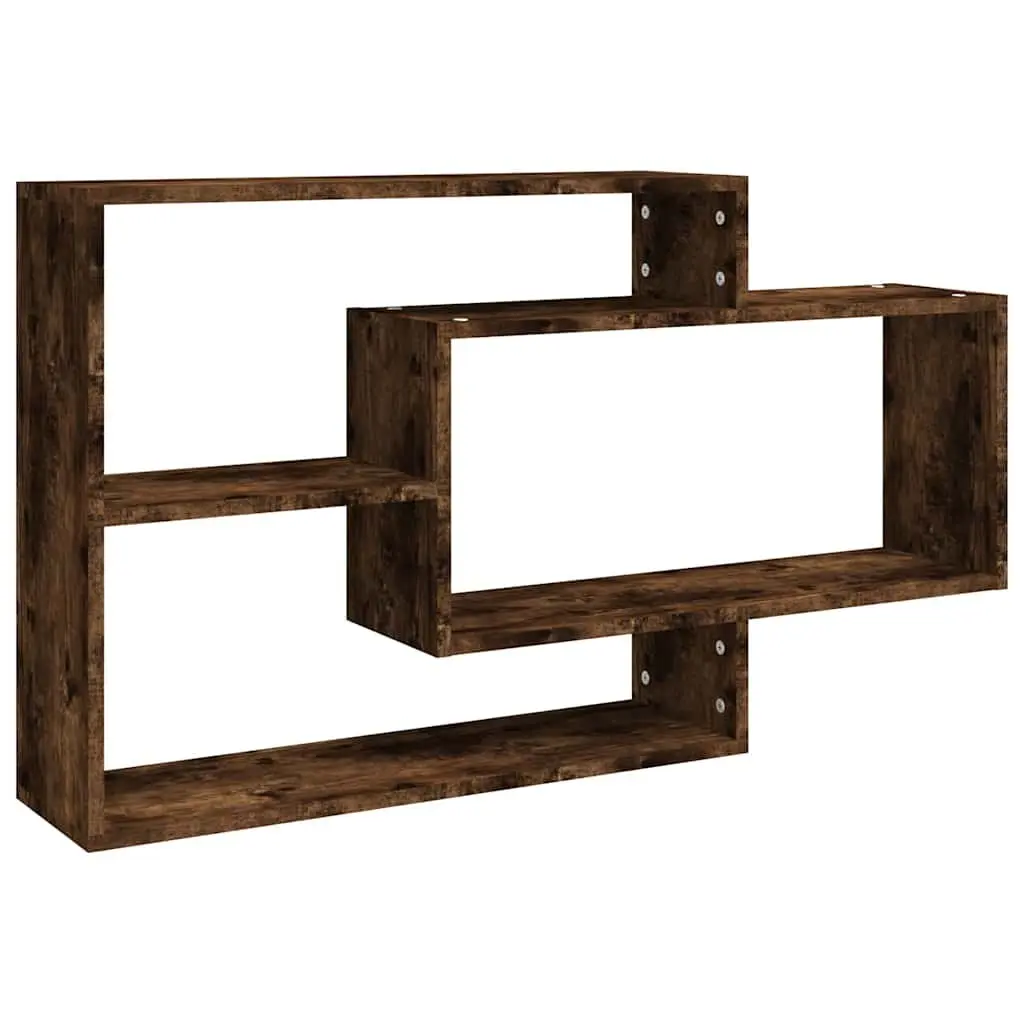 Wall Shelf Brown 3 Compartments Open Storage Display Engineered Wood
