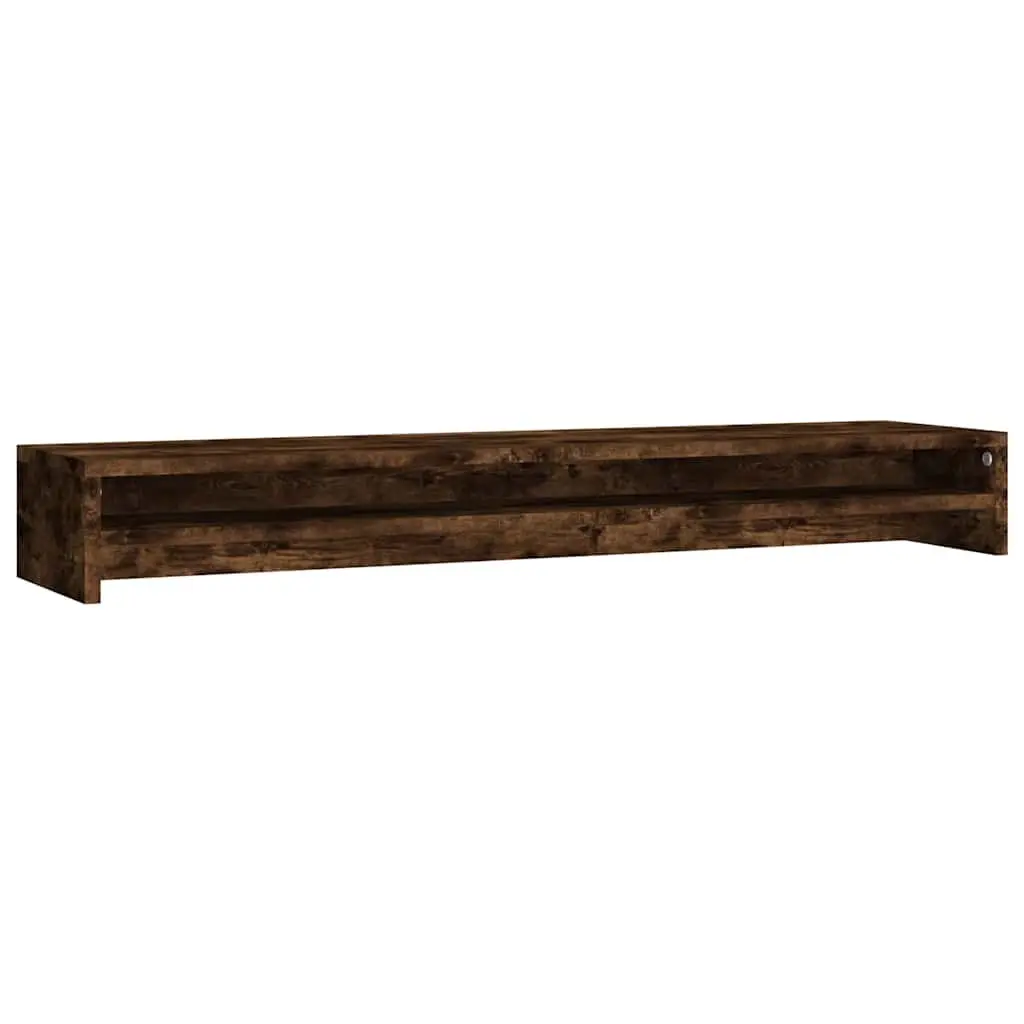 Monitor Stand Brown Engineered Wood Dual Screen Riser Desk Organiser