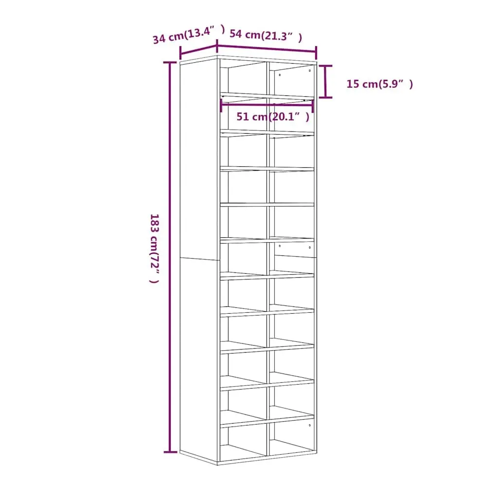 Shoe Cabinet Grey 54x34x183 cm Storage Organiser Engineered Wood