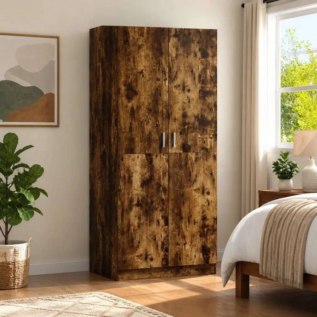 Wardrobe Smoked Oak 80x52x180 cm Engineered Wood Storage Cabinet Closet