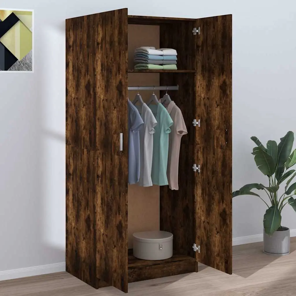 Wardrobe Smoked Oak 80x52x180 cm Engineered Wood Storage Cabinet Closet