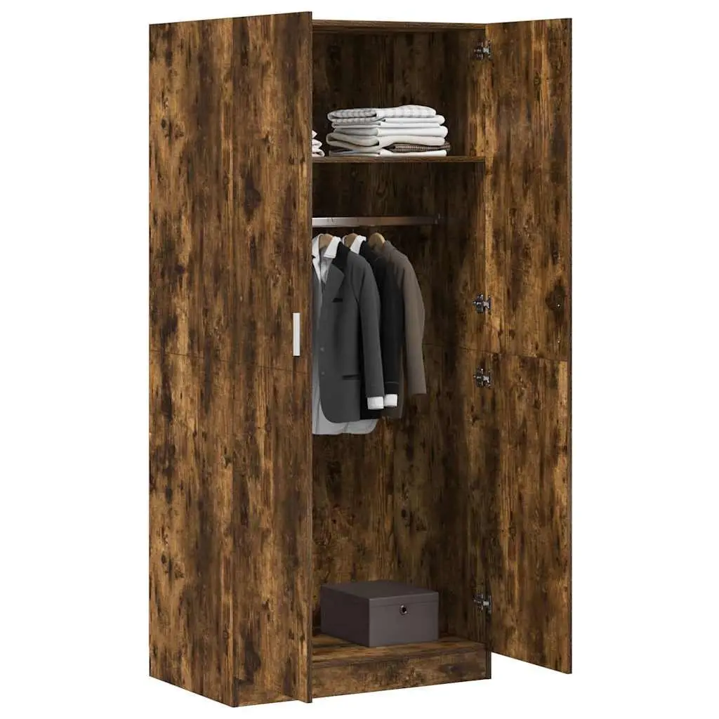 Wardrobe Smoked Oak 80x52x180 cm Engineered Wood Storage Cabinet Closet