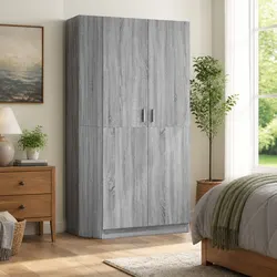 Concise Grey Wardrobe with Hanging Rod