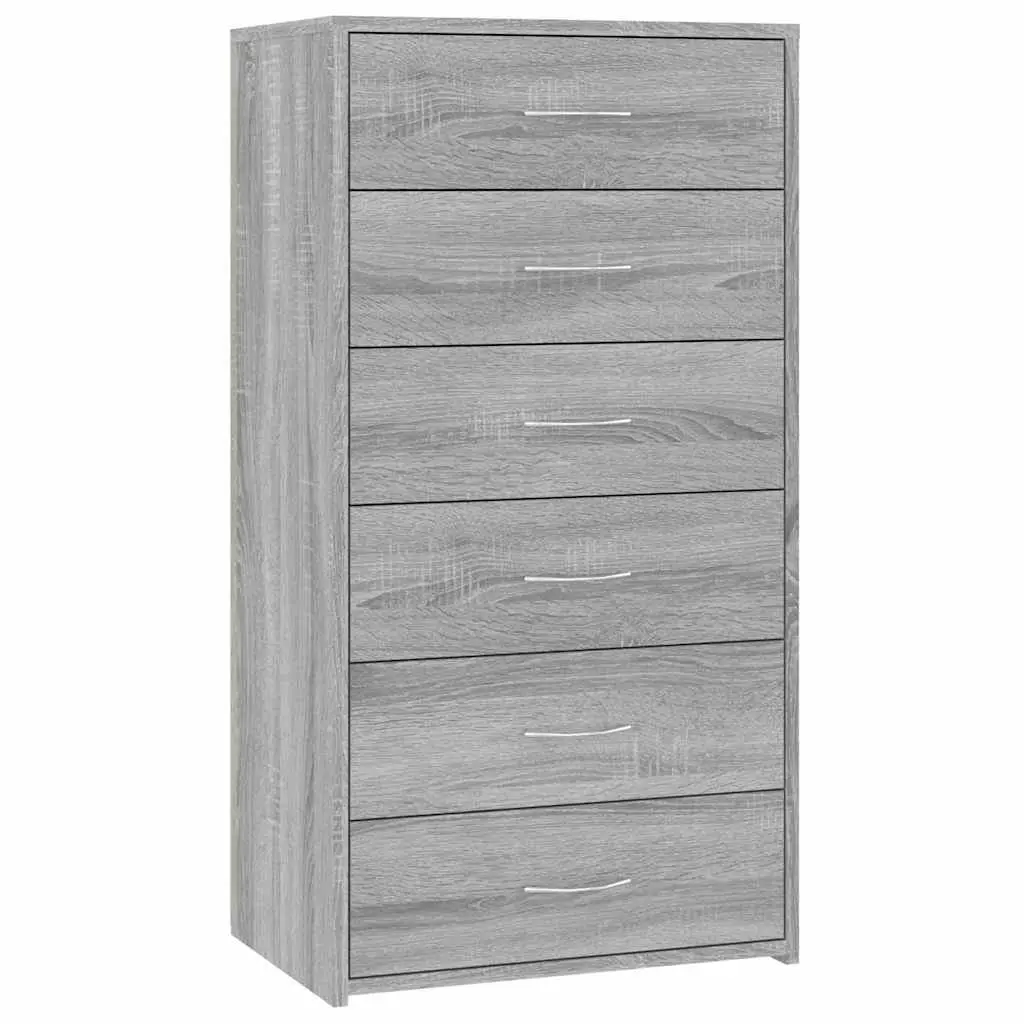 Sideboard Grey 50W x 34D x 96H cm 6 Drawers Engineered Wood Storage Cabinet Furniture