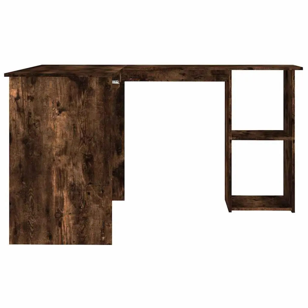 L-Shaped Corner Desk Brown Engineered Wood Sliding Keyboard Section 2 Open Shelves