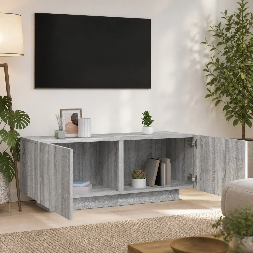 TV Cabinet Grey Sonoma Engineered Wood Media Unit Storage Compartments
