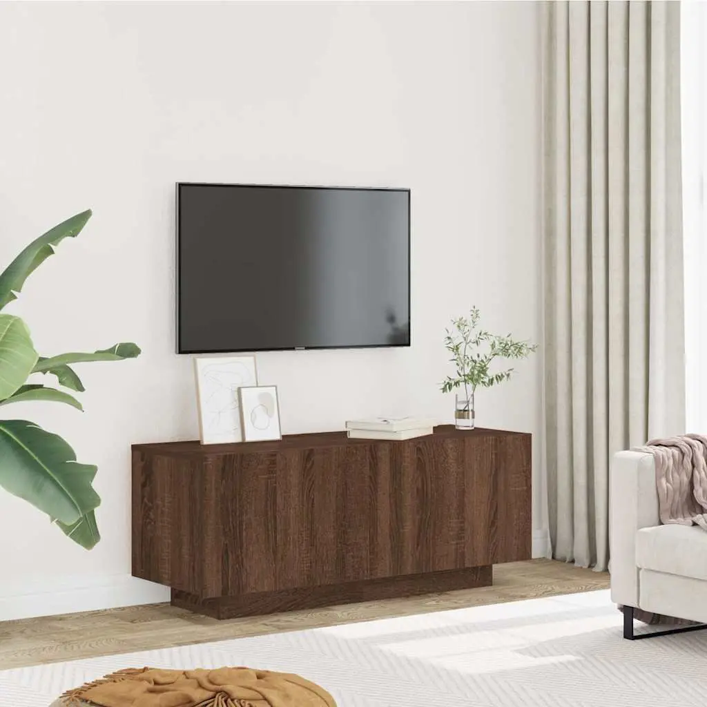 Brown Oak Engineered Wood TV Cabinet with Moisture Resistance 100x35x40 cm Multi-Storage Unit