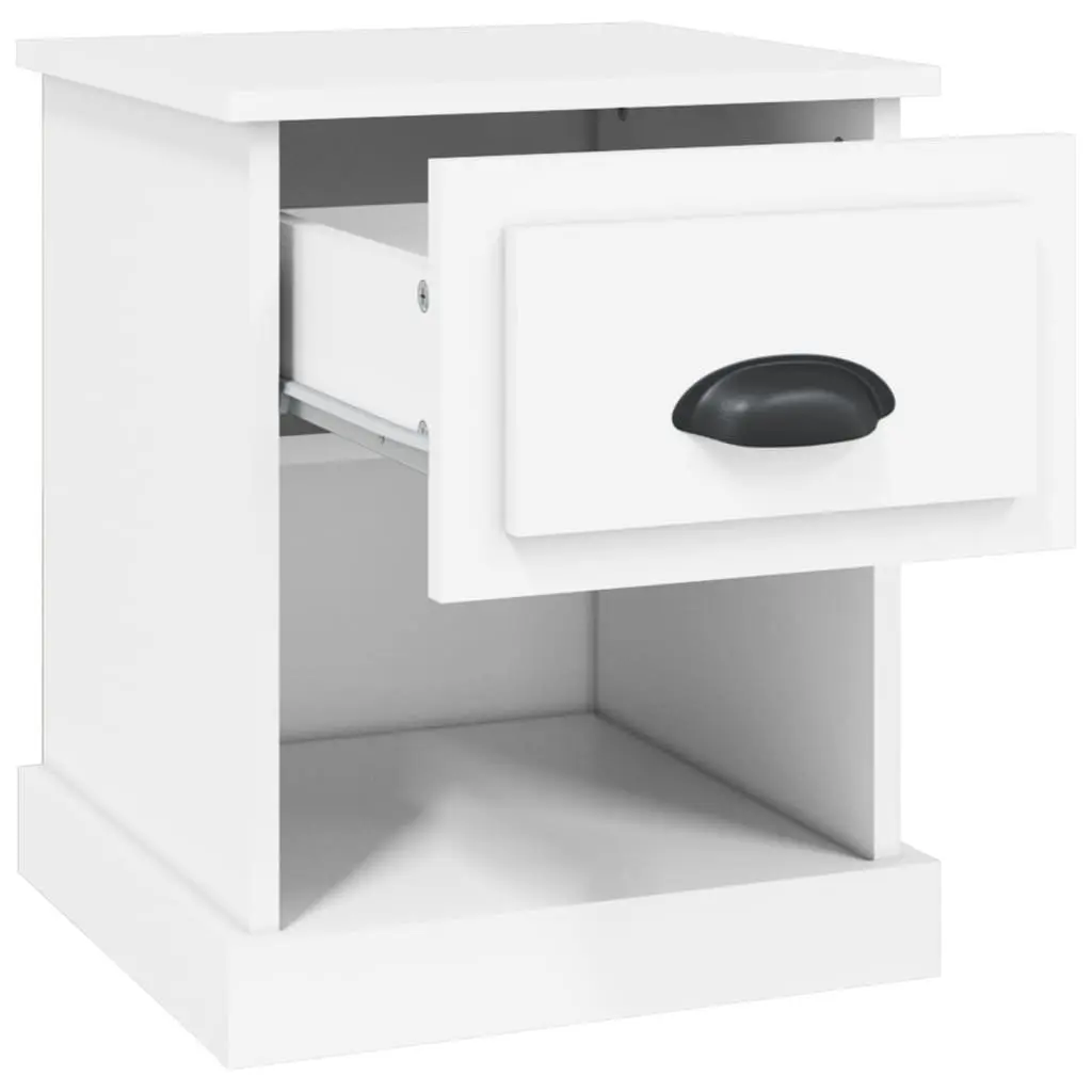 Engineered Wood Bedside Cabinet White Nightstand with Storage Drawer and Open Compartment
