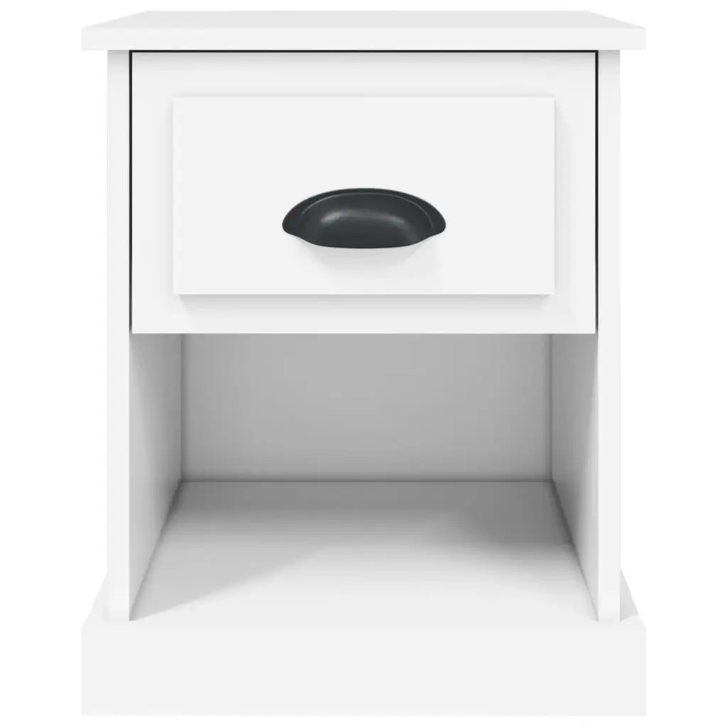 Engineered Wood Bedside Cabinet White Nightstand with Storage Drawer and Open Compartment