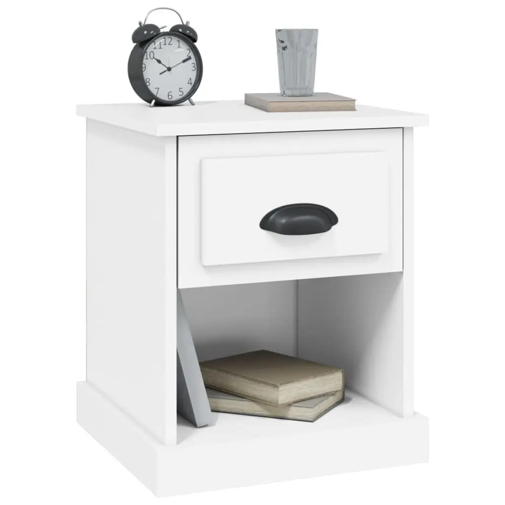 Engineered Wood Bedside Cabinet White Nightstand with Storage Drawer and Open Compartment