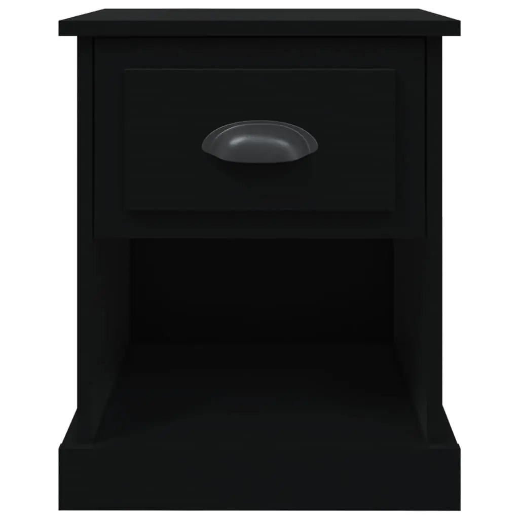 Black Bedside Cabinet Engineered Wood 39x39x47.5 cm Multifunctional Nightstand Storage with Drawer and Open Compartment