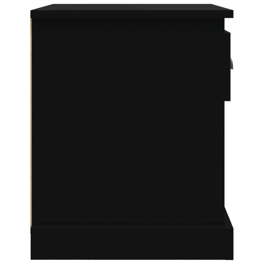 Black Bedside Cabinet Engineered Wood 39x39x47.5 cm Multifunctional Nightstand Storage with Drawer and Open Compartment