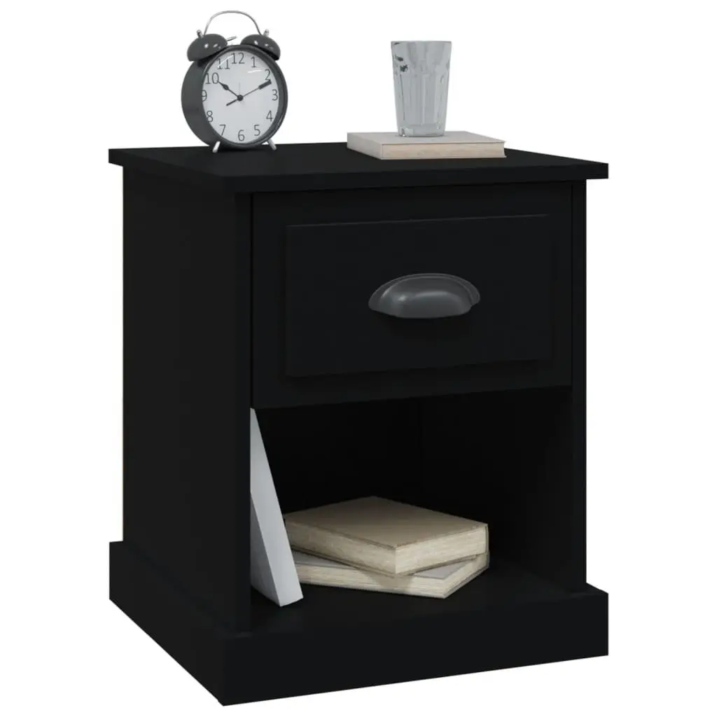 Black Bedside Cabinet Engineered Wood 39x39x47.5 cm Multifunctional Nightstand Storage with Drawer and Open Compartment