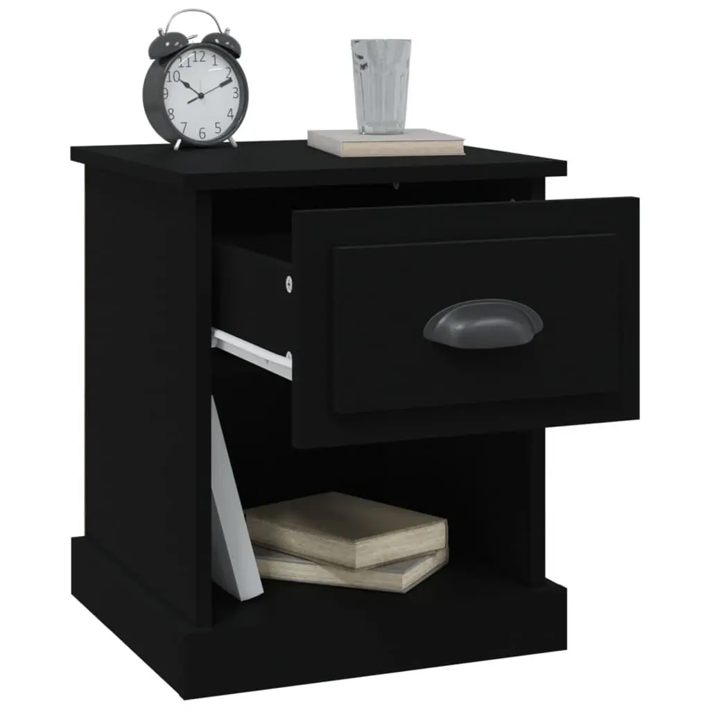 Black Bedside Cabinet Engineered Wood 39x39x47.5 cm Multifunctional Nightstand Storage with Drawer and Open Compartment