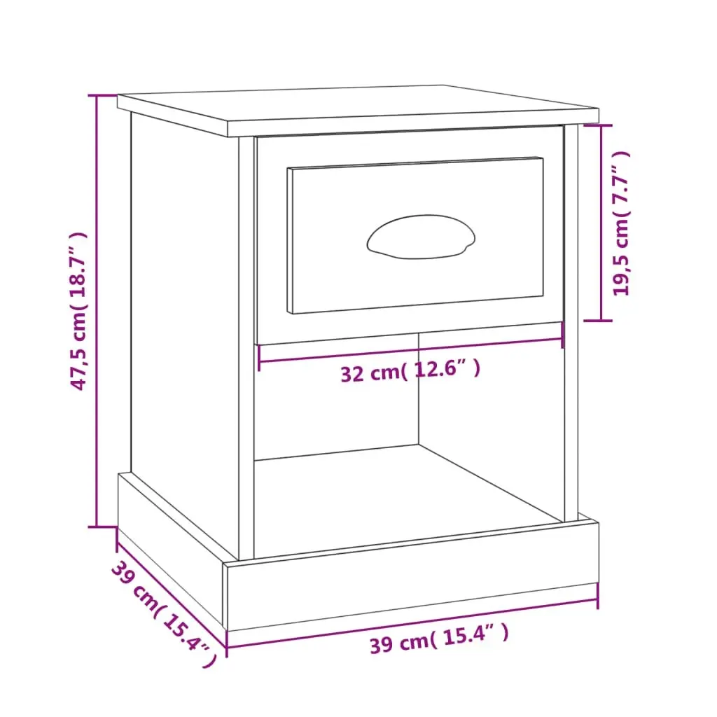 Black Bedside Cabinet Engineered Wood 39x39x47.5 cm Multifunctional Nightstand Storage with Drawer and Open Compartment