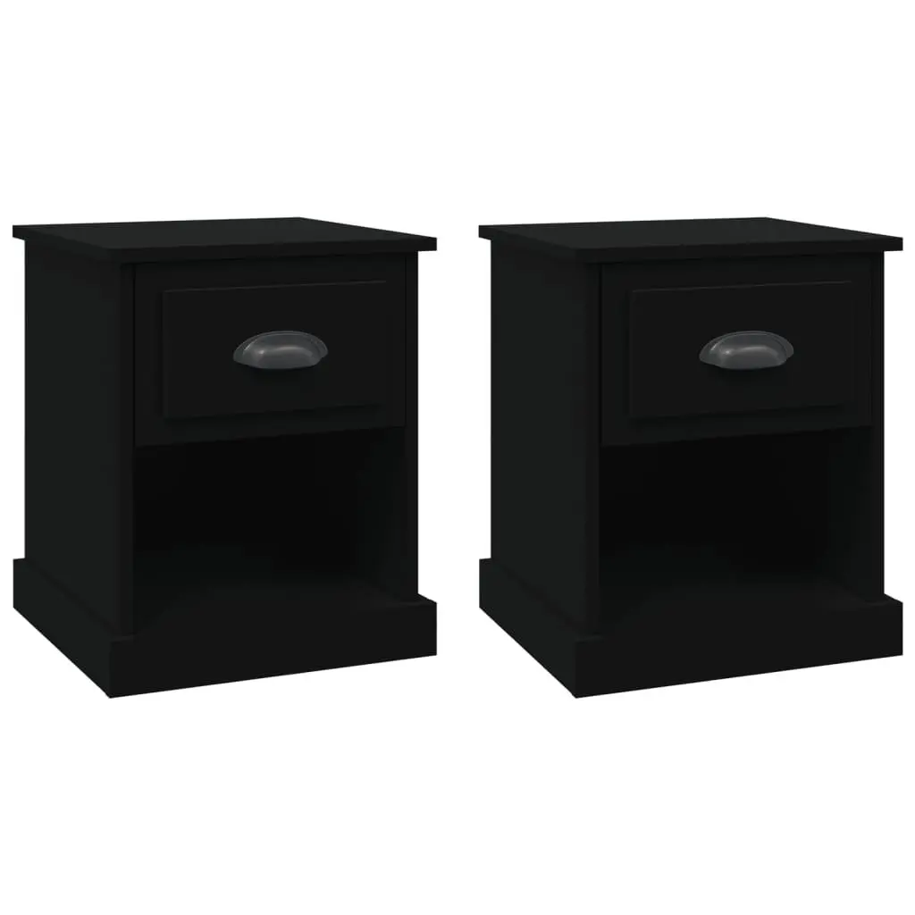 Black Bedside Cabinets 2 Piece 39x39x47.5 cm Engineered Wood Nightstand Storage with Drawer and Open Compartment