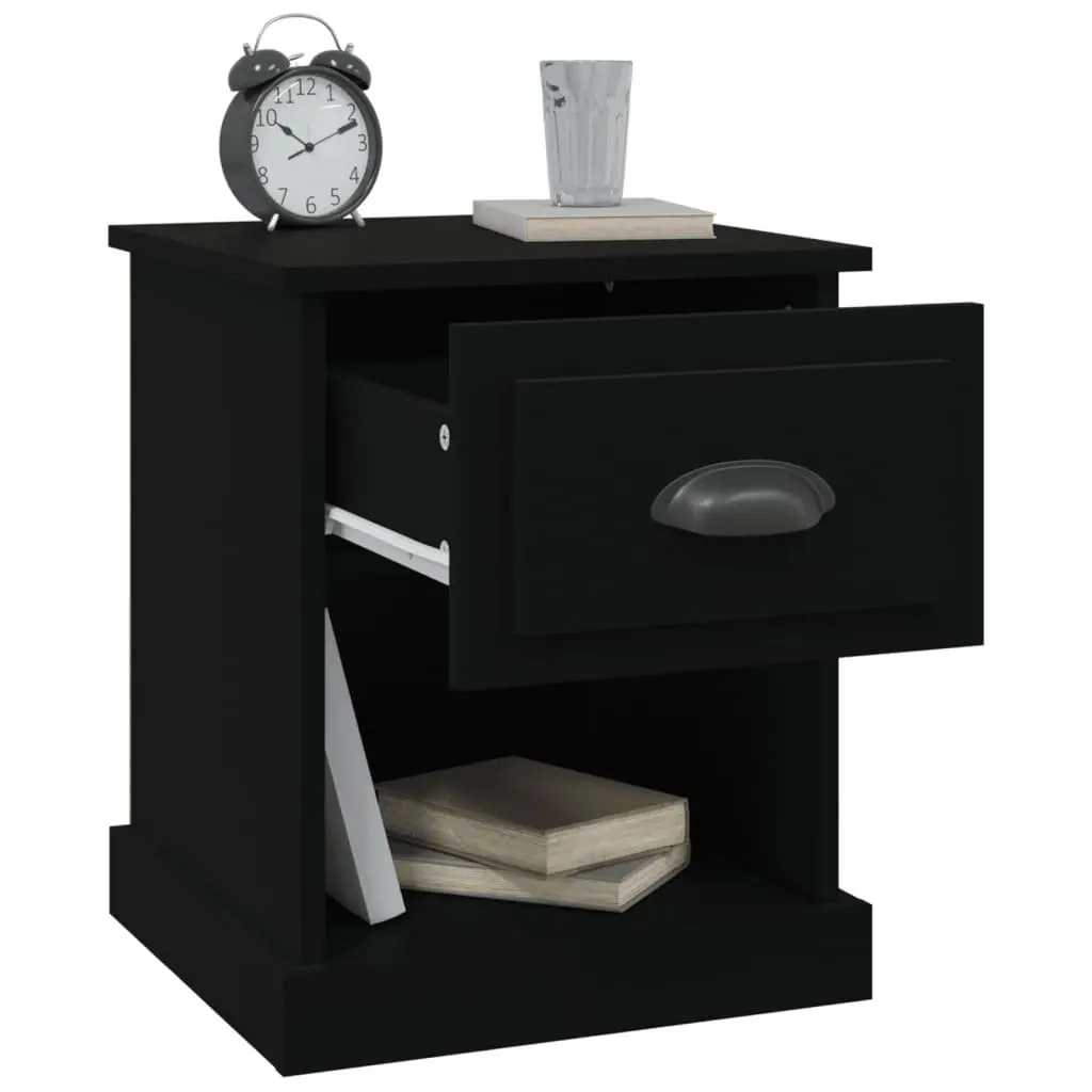 Black Bedside Cabinets 2 Piece 39x39x47.5 cm Engineered Wood Nightstand Storage with Drawer and Open Compartment