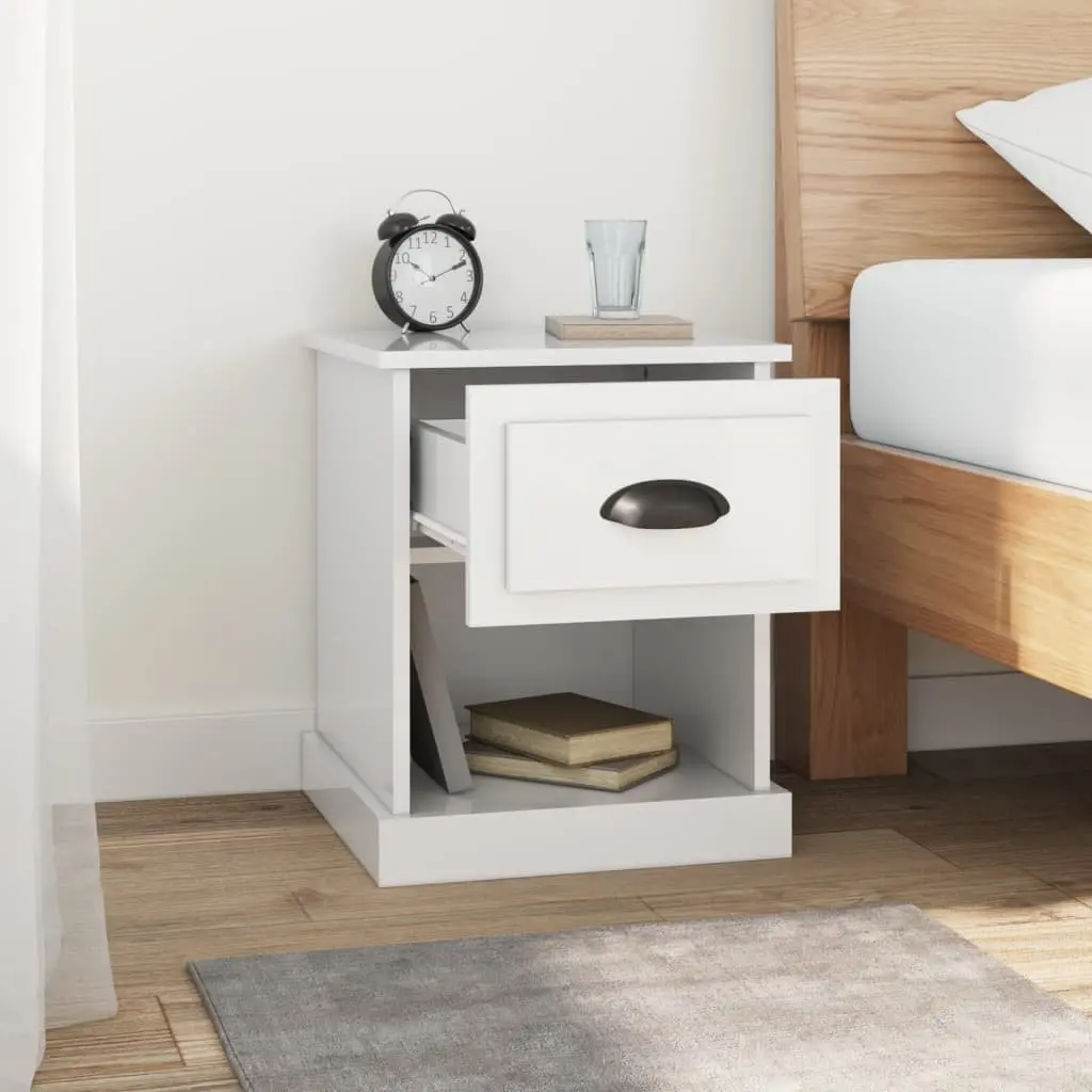 White Bedside Cabinet Engineered Wood 39x39x47.5cm Multifunctional Nightstand Storage Table