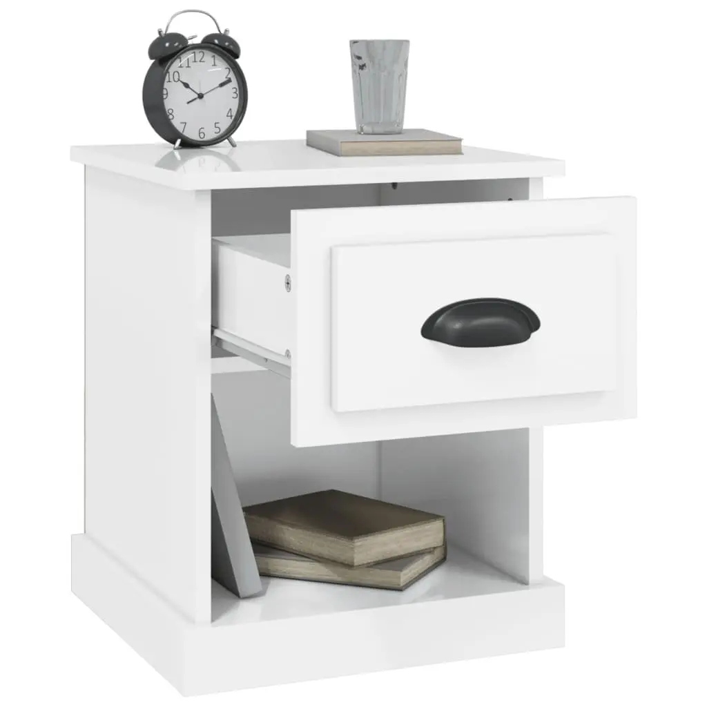 White Bedside Cabinet Engineered Wood 39x39x47.5cm Multifunctional Nightstand Storage Table