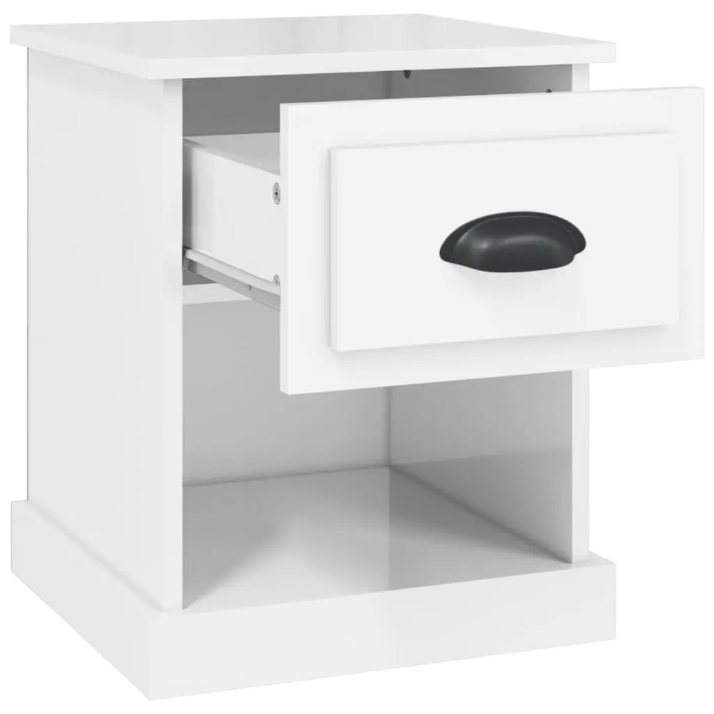 Bedside Cabinets White High Gloss 39 x 39 x 47.5 cm Storage Drawer Open Compartment Set of 2