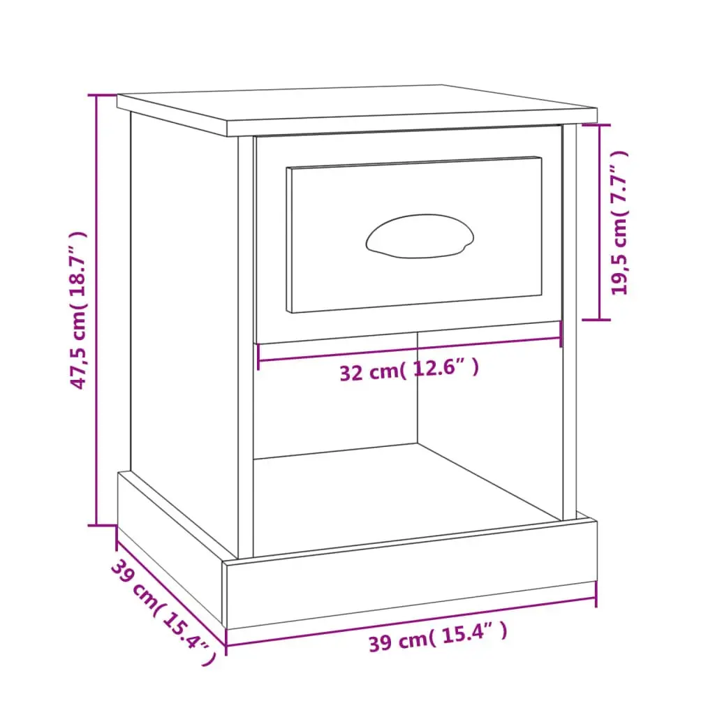 2 Piece Bedside Cabinets Engineered Wood Grey Multifunctional Nightstand 39x39x47.5 cm Storage