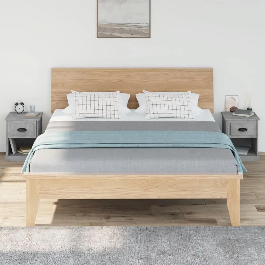 2 Piece Bedside Cabinets Engineered Wood Grey Multifunctional Nightstand 39x39x47.5 cm Storage