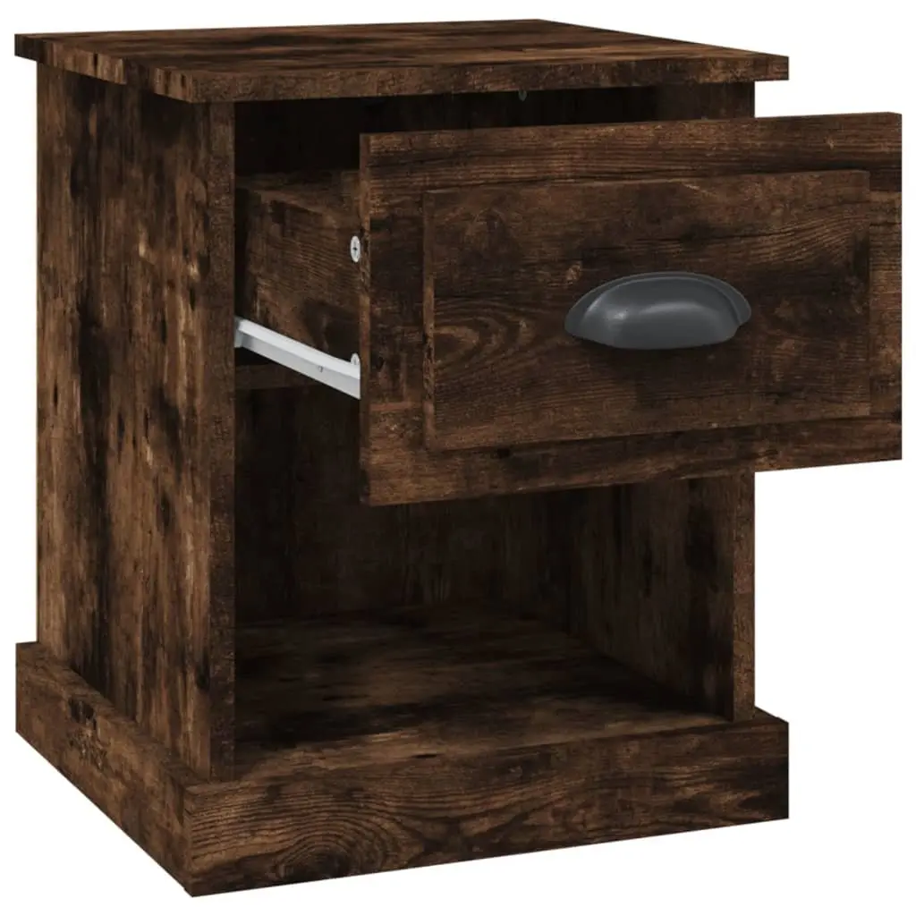 Bedside Tables Smoked Oak 2 Piece Multifunctional Nightstand with Drawer and Open Compartment