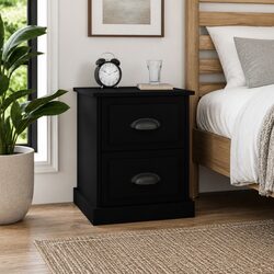 Black Bedside Cabinet 39x39x47.5cm with 2 Drawers