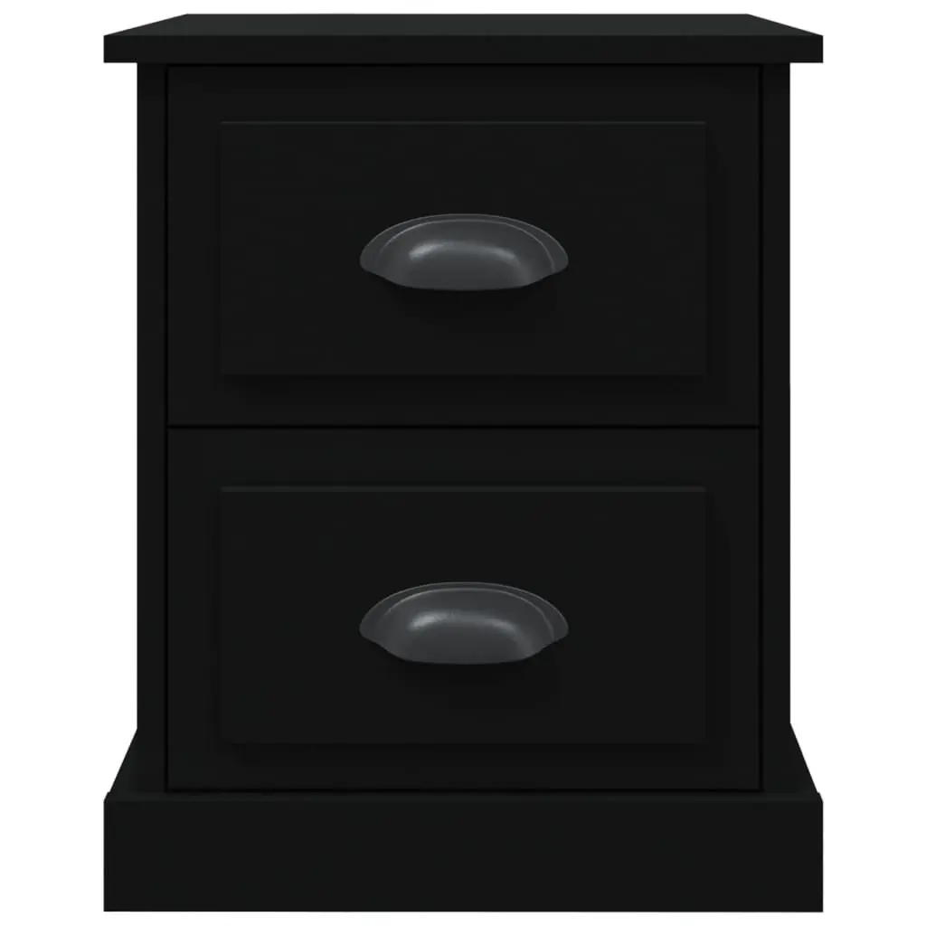 Black Nightstand Engineered Wood 39x39x47.5cm 2 Drawer Storage Cabinet