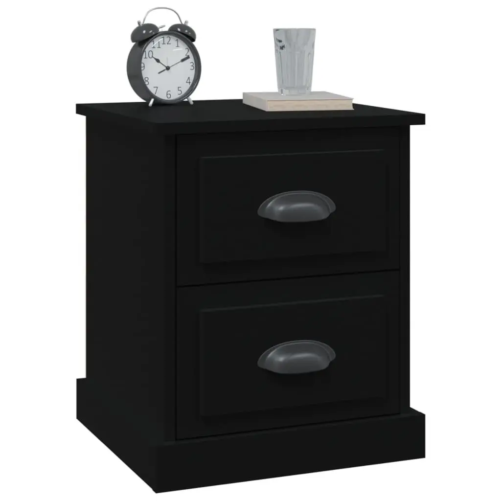 Black Nightstand Engineered Wood 39x39x47.5cm 2 Drawer Storage Cabinet